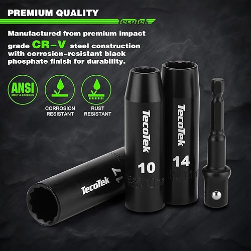 Miniatura 3 de Juego de llaves de impacto métricas de 12 puntos, 12 pulgada de profundidad, Cr-V, 0.394 in a 0.945 in, adaptador de enchufe de taladro de 12 pulgada