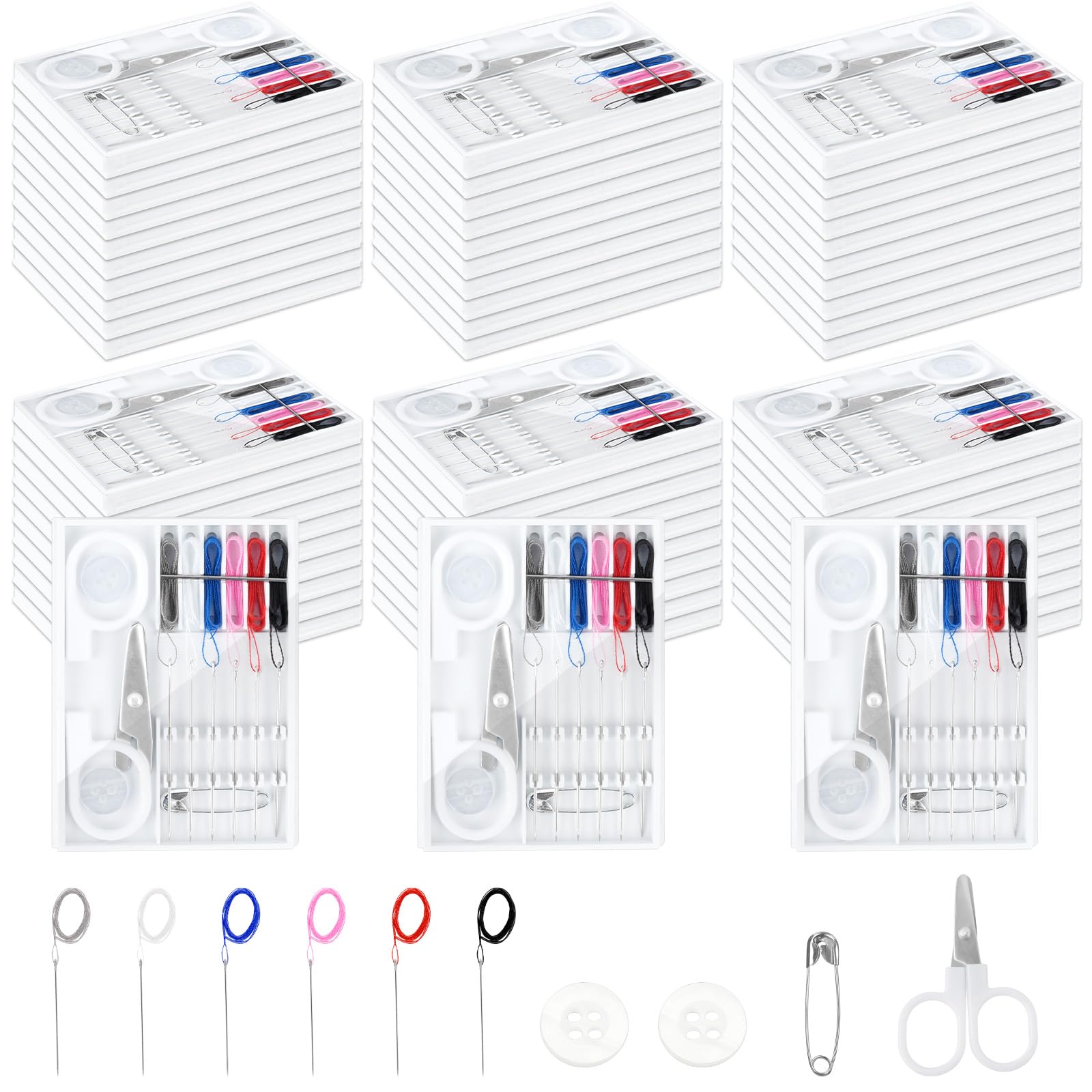 Milkary 60 Boxen Mini-Nähset, Reise-tragbares Handnähset, Bulk, Vorfadennadel-Werkzeug-Halterbox mit Fäden, Schere, Nadel-Knopf für Anfänger, Reisende, Heimwerker, Reparatur, Zuhause, Hotel