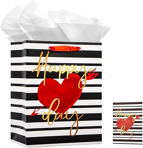 FaCraft Bolsas de regalo de San Valentín con asas de 13 pulgadas, bolsa de regalo grande para el día de San Valentín para novio, niños, bolsa de