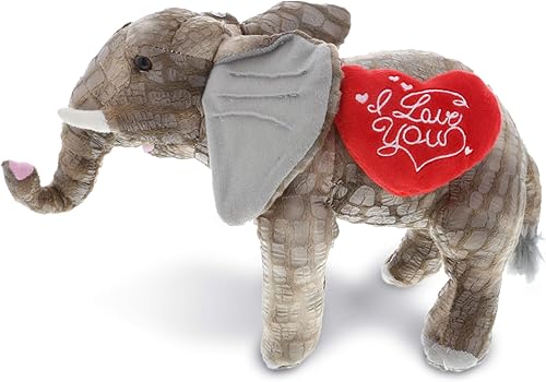 DolliBu I Love You Baby - Elefante gris de peluche con corazón rojo y nombre personalizado para San Valentín, aniversario, cita romántica, regalo,