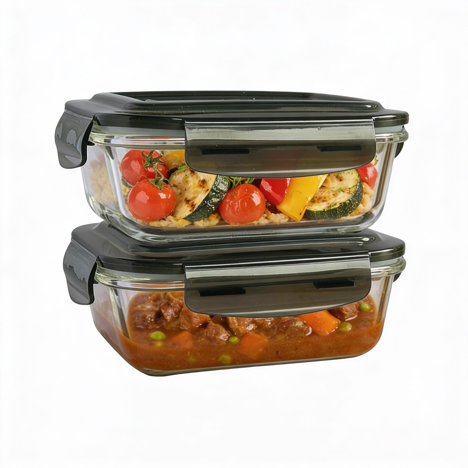 Mantraraj (Pack Of 2) Airtight Glass Food Storage Container 620Ml Bpa-Free Silicone Seal Plastic Lids Meal Prep Takeaway Lunch Boxes