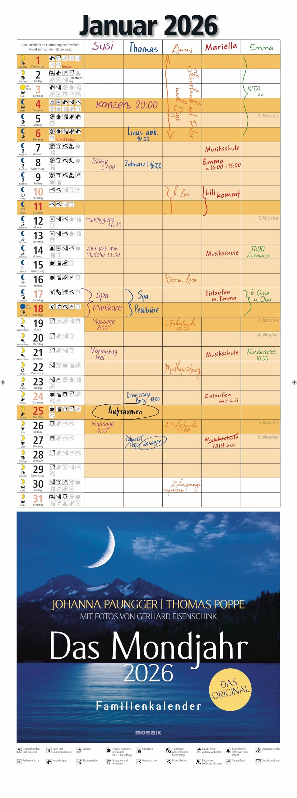Das Mondjahr 2026 - Familienkalender: Mit Fotos von Gerhard Eisenschink - Das Original