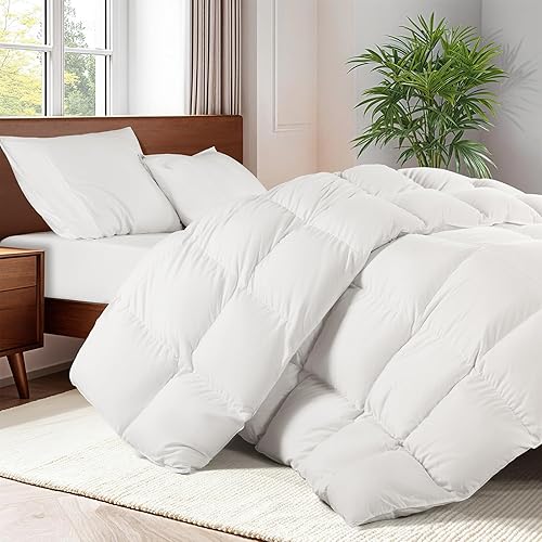 75% Canadian Goose Down Comforter King Size, Ultra Soft 100% Cotton Fabric, 850 Fill Power All Season Duvet Insert, Hotel Luxury Bedding Comforters (White,106"x90")