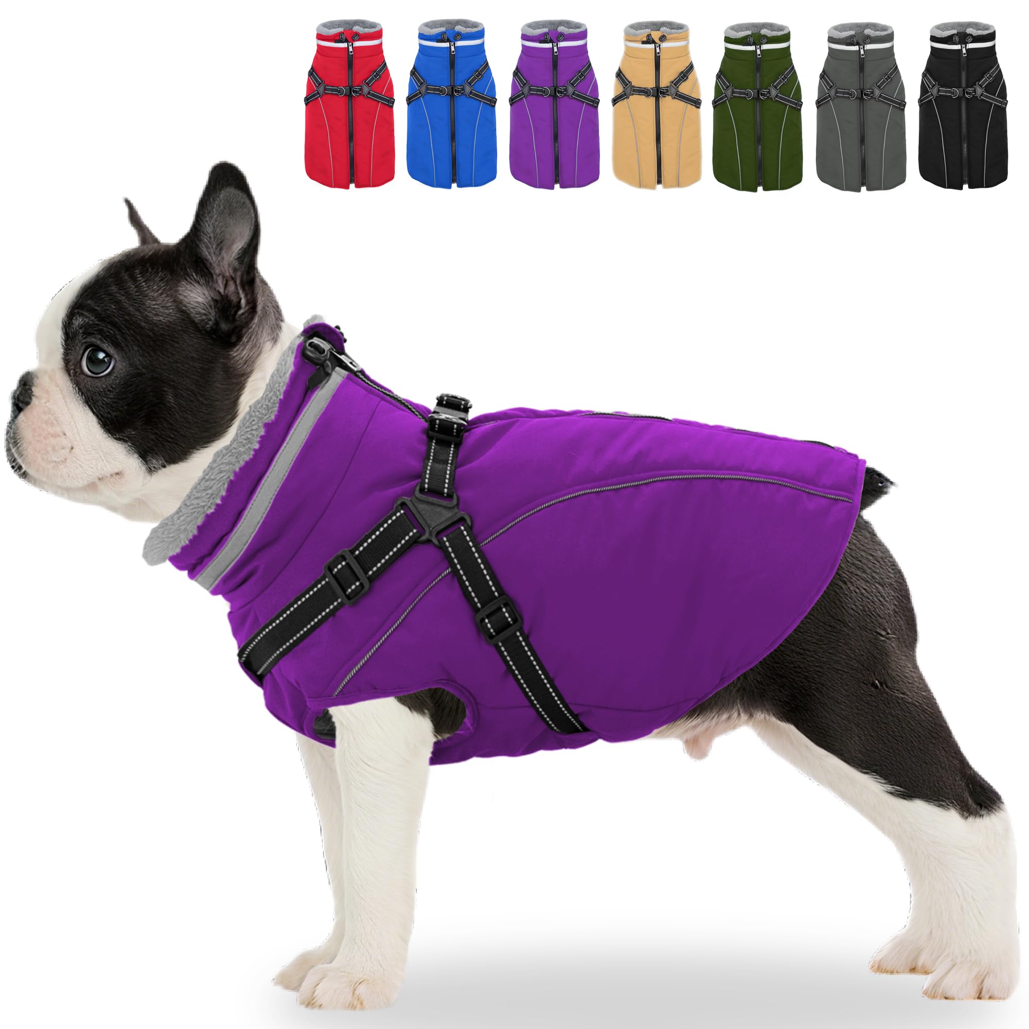 Fragralley Abrigo impermeable para perro con arnés integrado, chaqueta acolchada cálida con forro polar, parka reflectante ajustable resistente al viento para perros pequeños, medianos y grandes