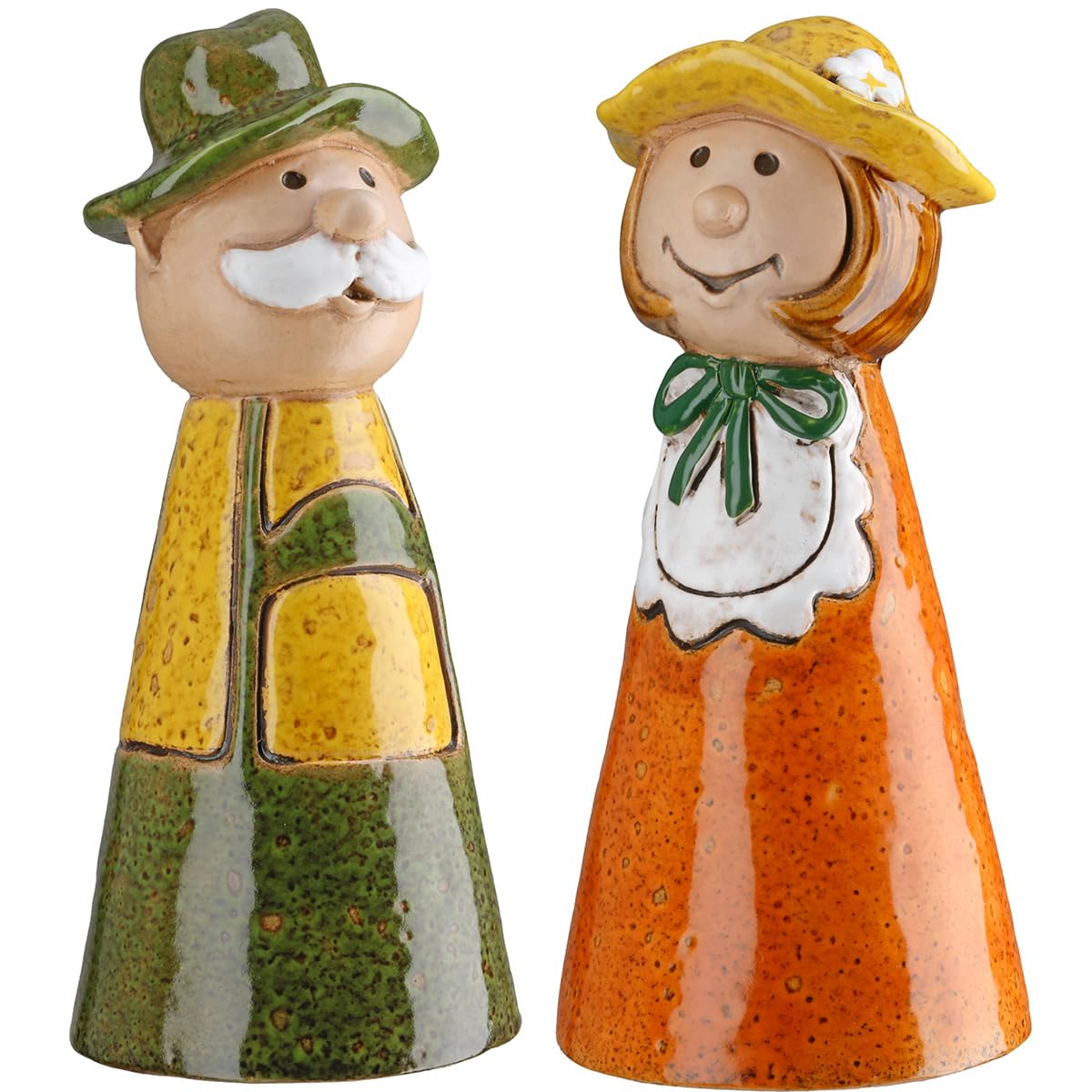 MF Zaunfigur Gartenpaar Leni und Paul, Keramik, Grün und Orange, 20 cm Höhe, Glänzende Oberfläche, 2er Set Gartendekoration