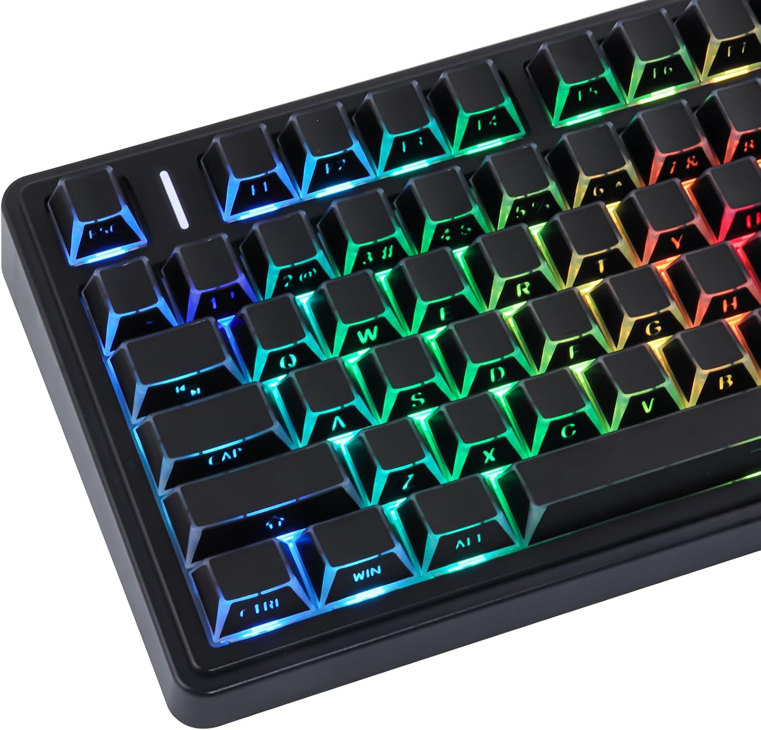 Black Shine Through Keycaps 136 Key Full Set PBT PC Hybrid Translucent Side Printed Cherry Profile for Mechanical Keyboard Gaming RGB Backlit Custom Keycaps with All-Side Light Effect
