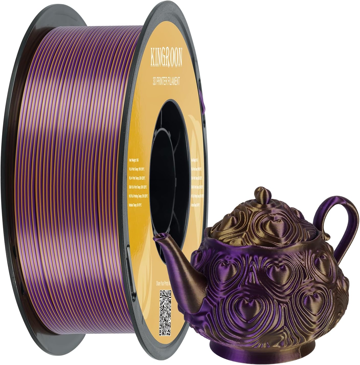 Kingroon PLA Filament, Multicolor Silk PLA Filament, Dual Color 3D Printer Filament, 1.75 mm, Dimensional Accuracy +/- 0.03 mm, 1kg Spool(2.2lbs), Gold Purple