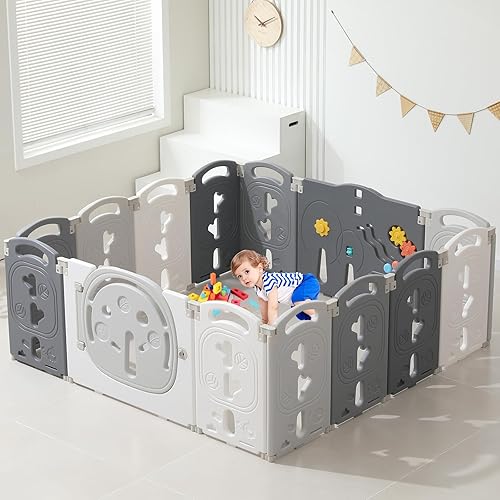 Miniatura 13 de Corralito plegable para bebés y niños pequeños, centro de actividades para niños, patio de juegos seguro, puertas de seguridad para interiores y