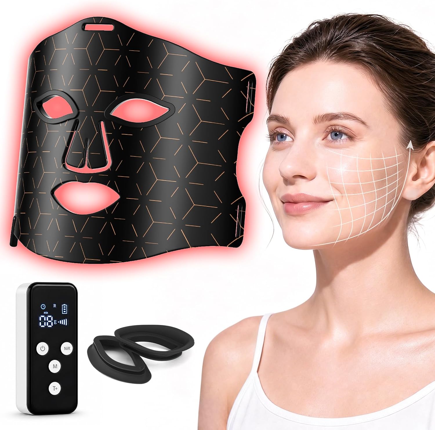 Red Light Therapy for Face, LED Face Mask with 4 Modes (630nm Red, 850nm NIR, Blue, Amber) 3000mAh Rechargeable Controller, 276 LED Beads – Skincare Mask for Home, Travel, Sleep