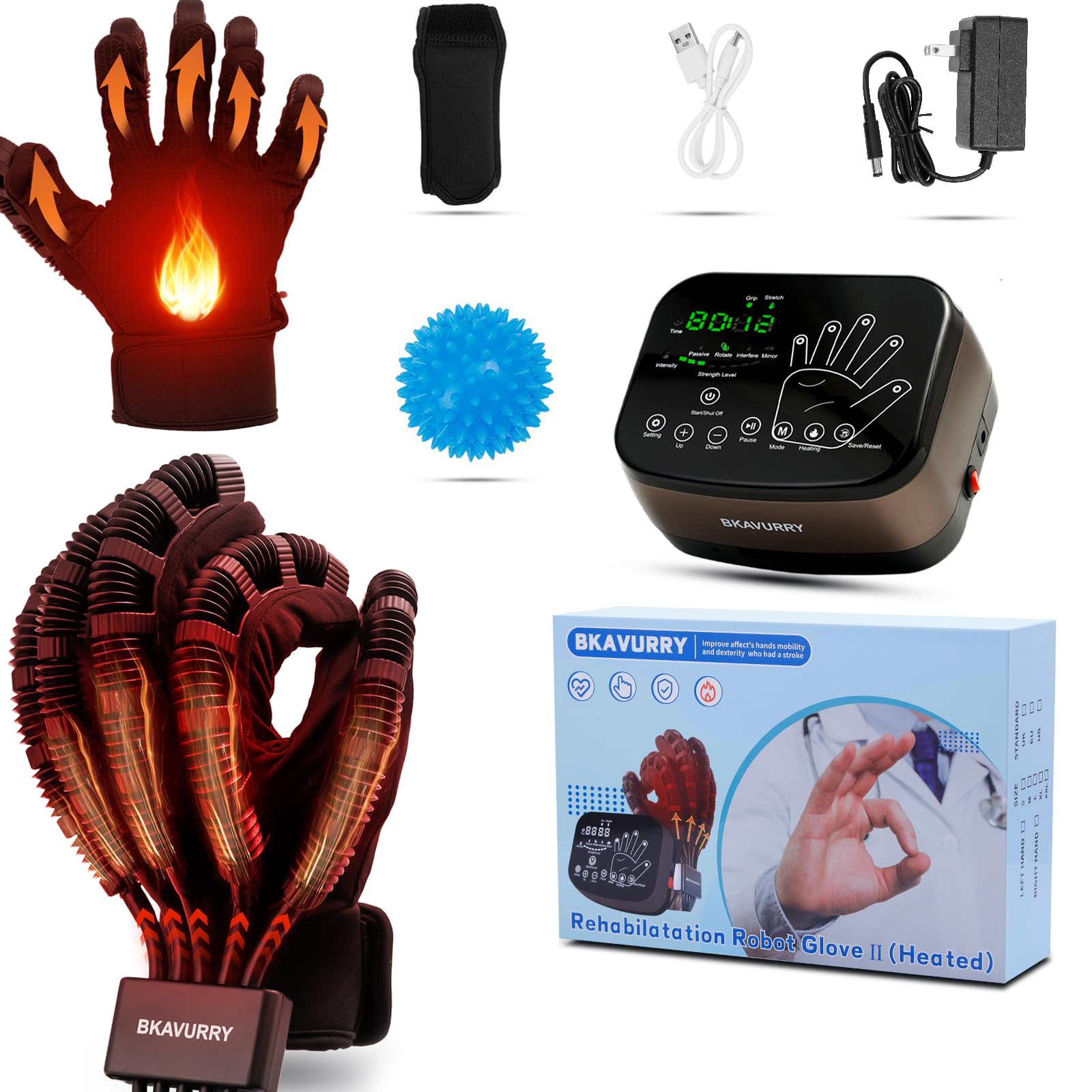 Cualque Upgraded Heated Stroke Rehabilitation Gloves Finger and Hand Strengtheners Paraplegic Finger Rehabilitation Physical Therapy Equipment