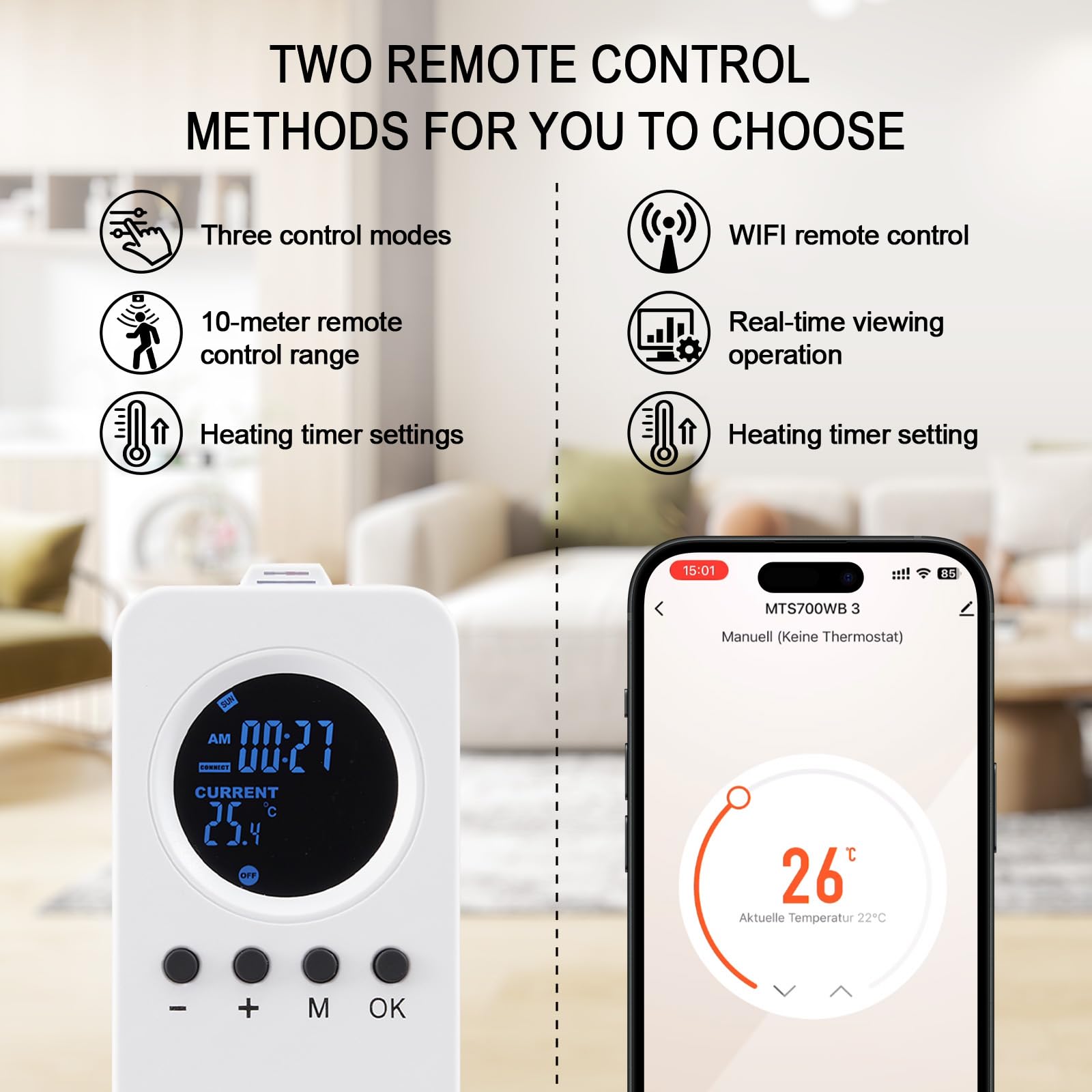 Infrarotheizung Deckenmontage 1000 Watt mit Smart Steuerung, Energiesparende Infrarot Wandheizung, Elektroheizung mit Uberhitzungsschutz, WLAN App-Steuerung mit Fernbedienung.