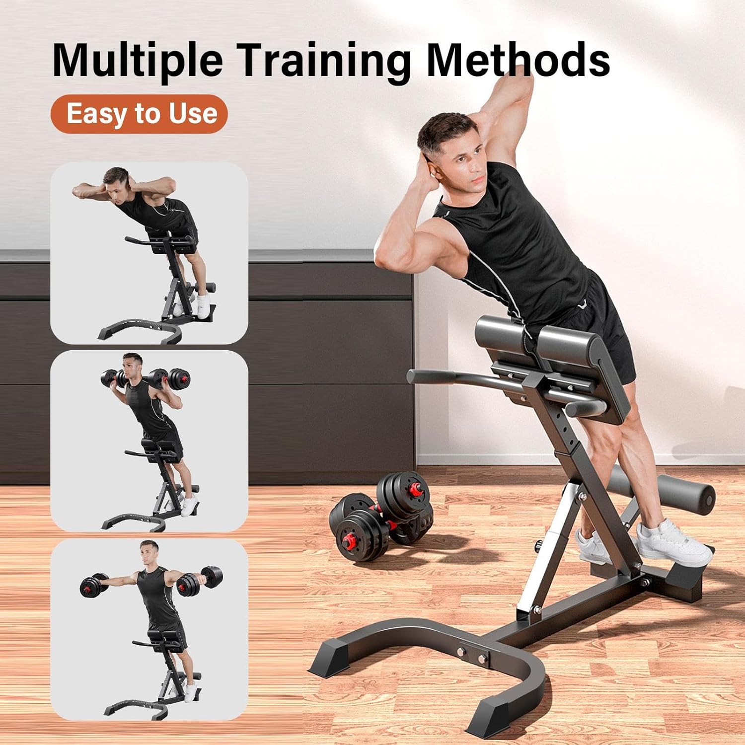 Roman Chair Hyperextension Bench, Hyperextension Bench for Strength Training Adjustable Back Extension Machine, Foldable Sit-Up Bench for Athletes, Core Work & Home Gym Workouts Fitness, 330 lbs Weight Capacity