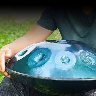 SQSXCKIQ Tambor de Mano de Acero de 22'' en re Menor, 9/10/12 Notas, para percusión. Incluye Funda, mazos, Soporte y paño de Limpieza, Color Azul (10 Notas).