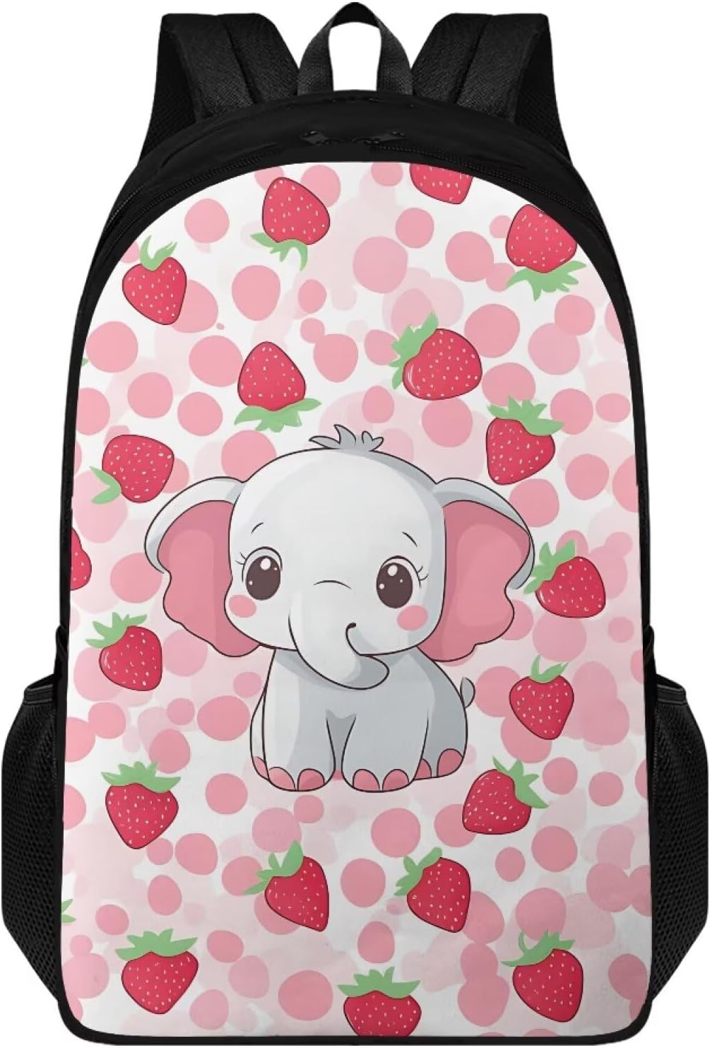 strawberry elephant backpack for girls 4-6 aute durable schoolbag with side pockets casual lightweight Daybag Schoolbag for Primary School Students with Padded Straps Double Zipper Backpack