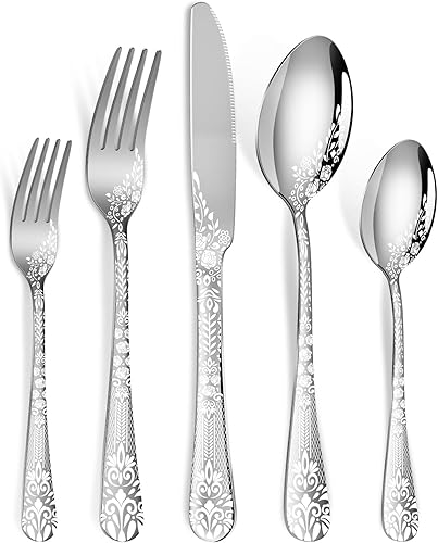 Juego de cubiertos de 40 piezas de acero inoxidable para 8, vajilla pulida con espejo para cocina del hogar, incluye juego de cucharas y tenedores,