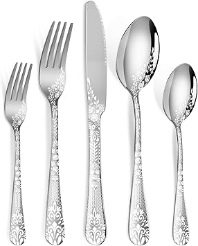 40 Piece Silverware Set, Stainless Steel Flatware Cutlery Set Service for 8, Mirror Polished Tableware Eating Utensils Set for Home Kitchen, Include Knife Fork Spoon Set, Dishwasher Safe
