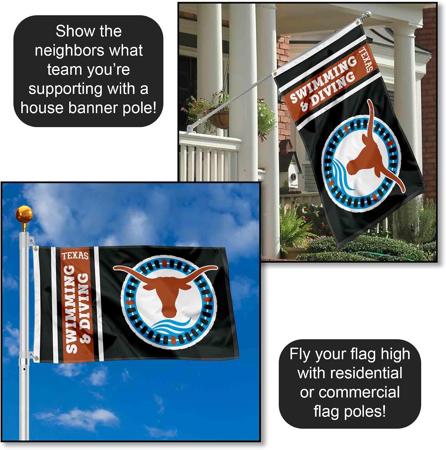 Texas Longhorns Swimming and Diving 3x5 Grommet Flag