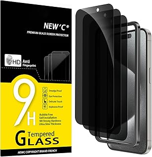 شاشة حماية من الزجاج المقوى المضاد للتجسس لموبايل آيفون 15 برو ماكس (6.7 بوصة) - شاشة حماية فعالة ضد الخدوش خالية من الفقاعات وشديدة التحمل تتضمن أداة تسهل التركيب من نيو سي، 3 قطع