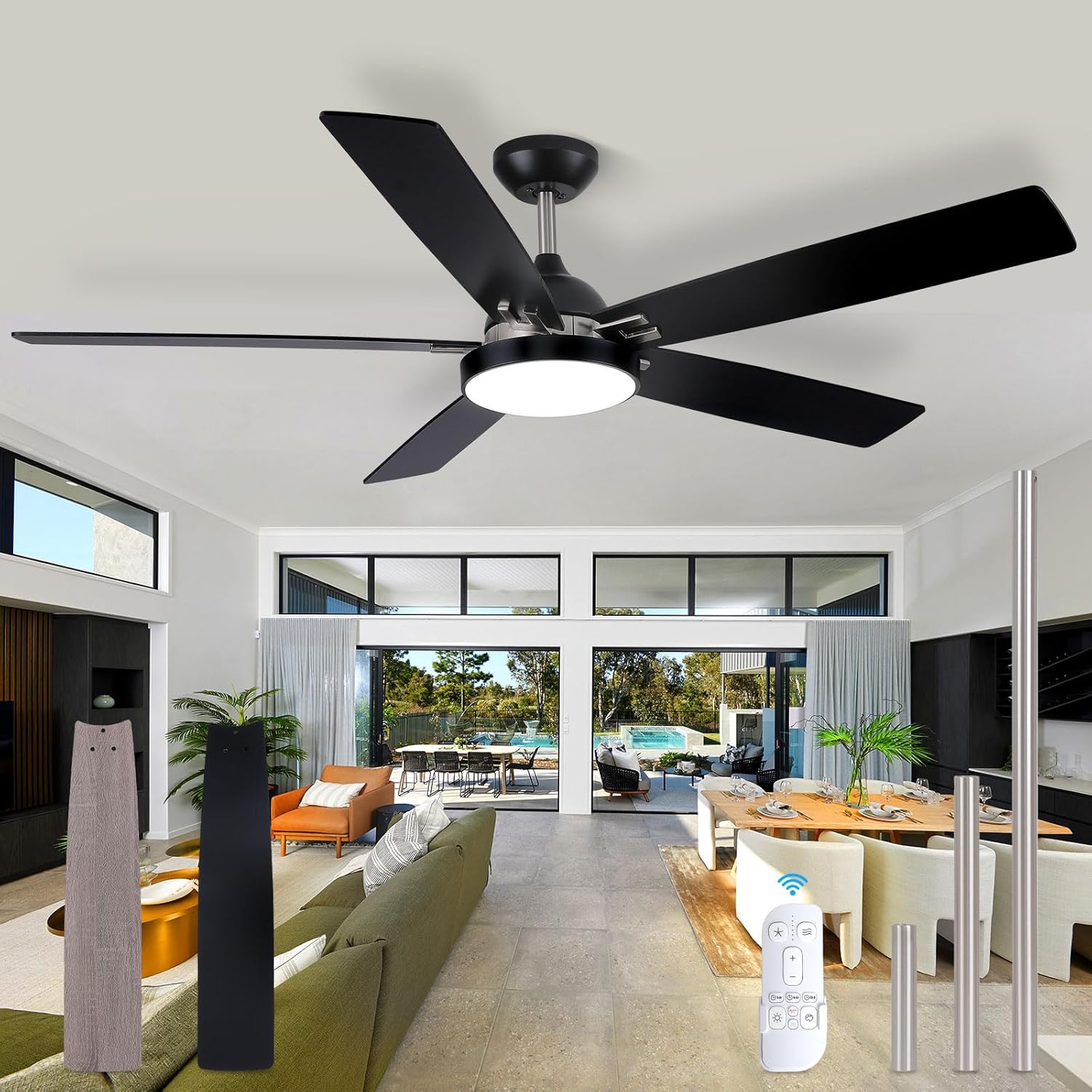 XCWIIE 60'' Large Ceiling Fan with Light and Remote Indoor Outdoor