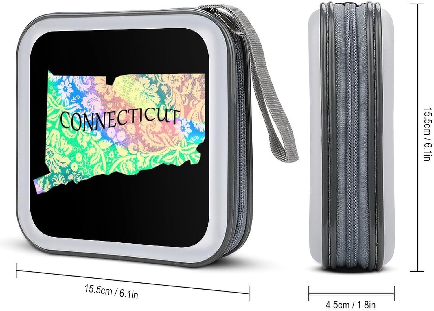 Connecticut Map Tie Dye CD Case DVD Storage Holder Binder 40 Capacity | protective,hard case,protable loop,travel car use,zippered closure