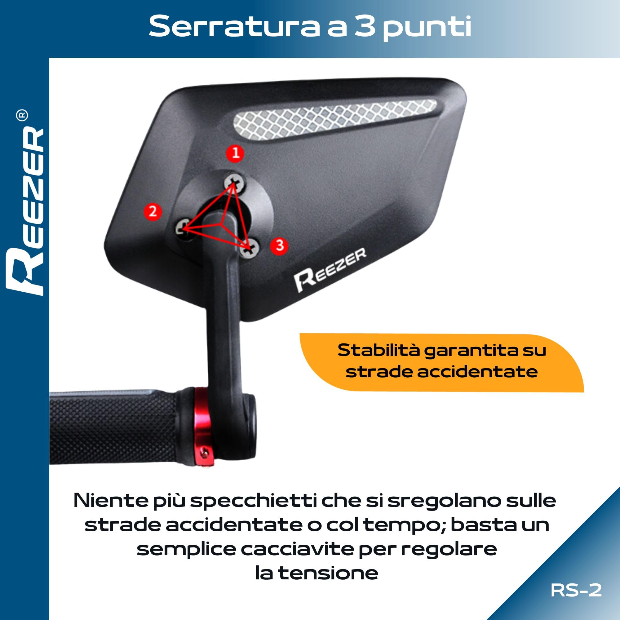 REEZER - Specchietto per bicicletta - Specchietto per bicicletta elettrica - Specchietto per monopattino elettrico - Di alta gamma, compatibile con tutti i modelli - Riflettente - 360° SINISTRA