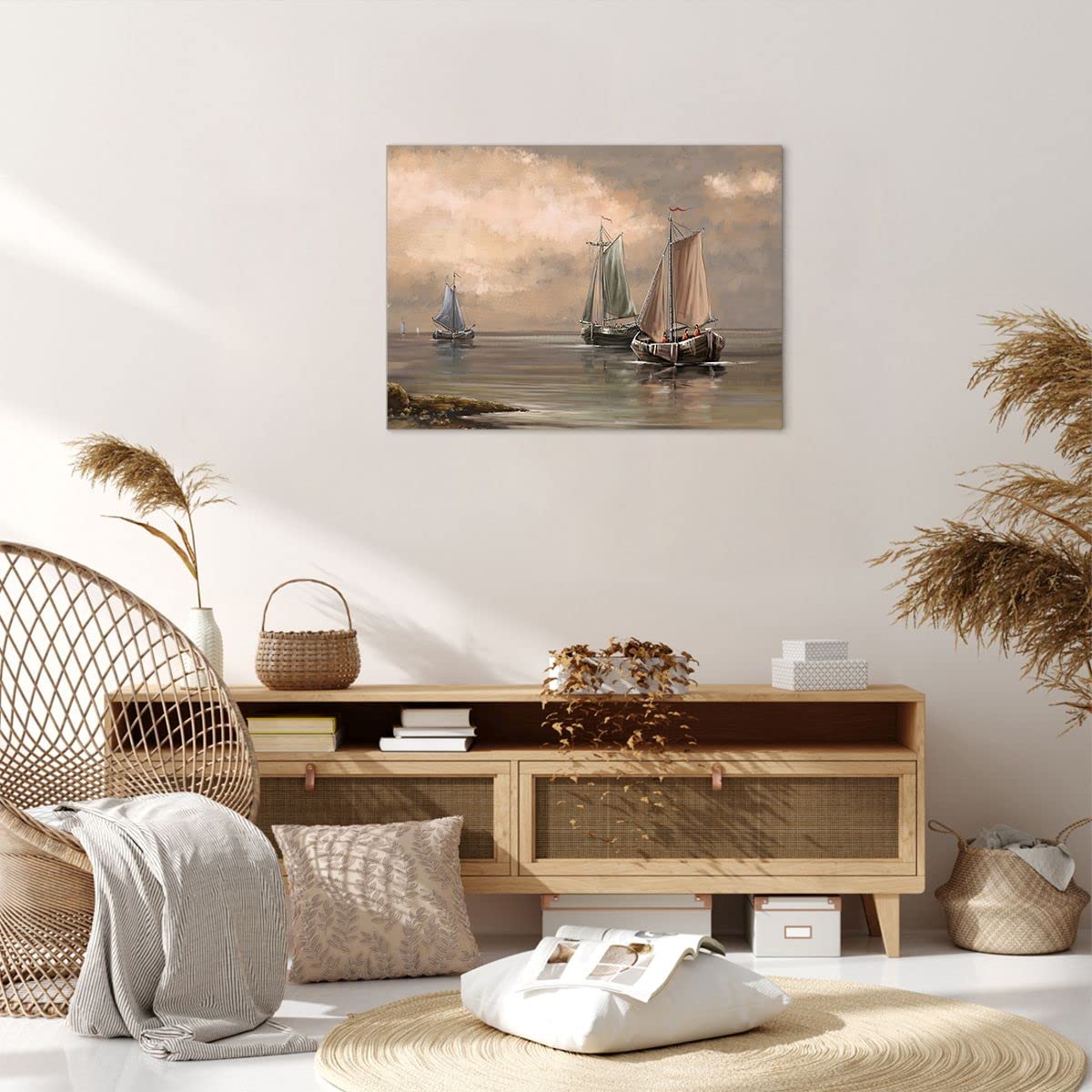 Stampa Su Tela Pescatori Con Barca – Quadro Paesaggio 60x80 Cm Senza Cornice, Decorazione Murale Per Soggiorno O Camera Da Letto