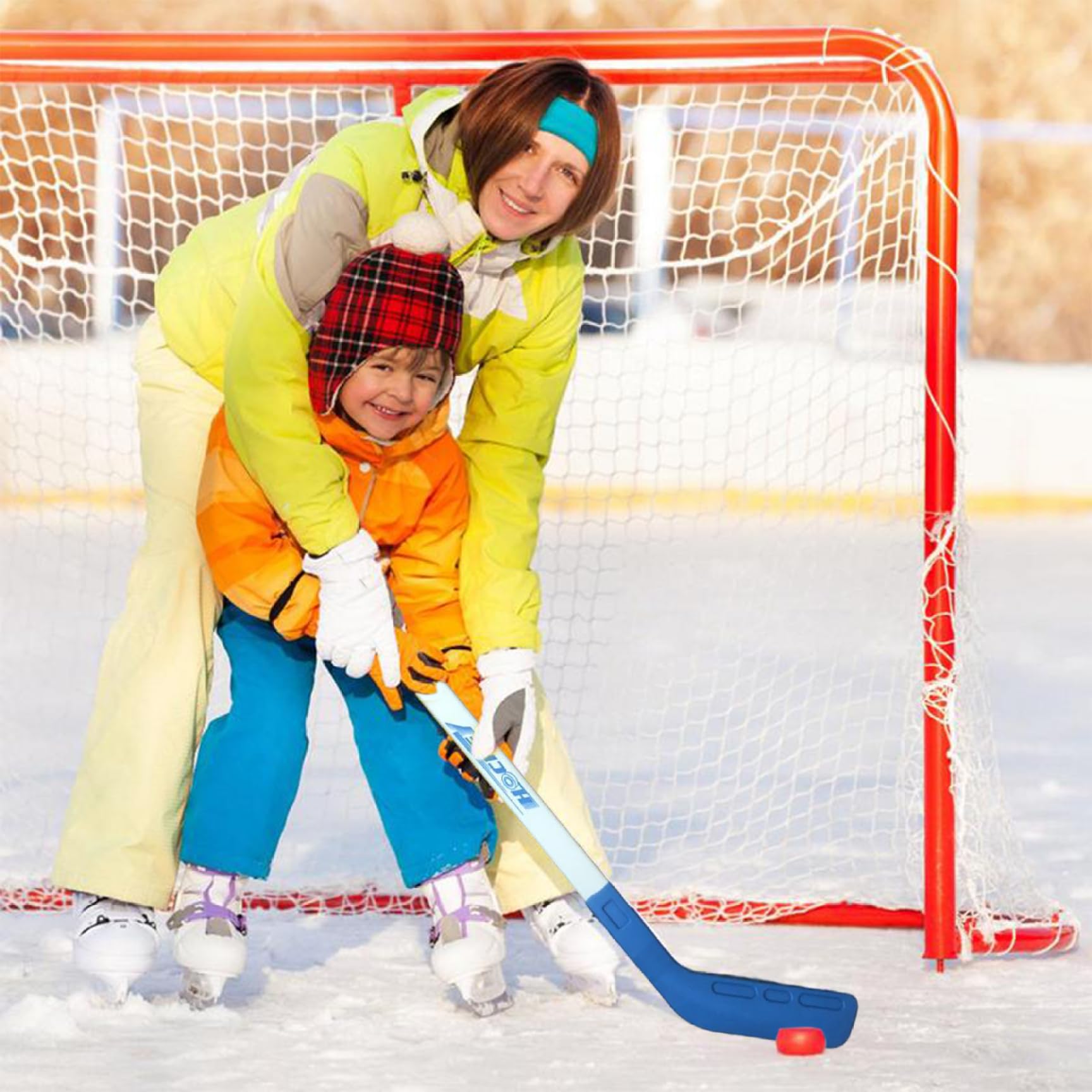 Set da Hockey per Bambini Allenamento su Pavimento per Strada Bastone da Hockey per Bambini con 2 Palline per Ragazzi e Ragazze Indoor Outdoor, Blu Rosso Set Bastoni da Strada per bambin