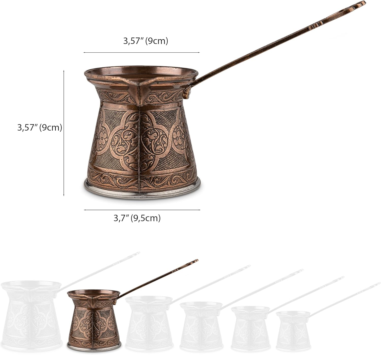Alisveristime Authentic Turkish Coffee Pot, Handmade Cezve/Ibrik, 3.57-Inch Width, 3.57-Inch Height - 16.90 Ounce Enhance Your Coffee Experience Now! (5 Cup) (Antique Brown)
