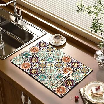 Colorful Coffee Maker Mat for Countertop Coffee Bar Drying Mat 12X16 Trimmable, PU Leather Surfa Absorbent Quick Drying Mat, Countertop Protection Drying Pat (Colorful, 12x16 inch)