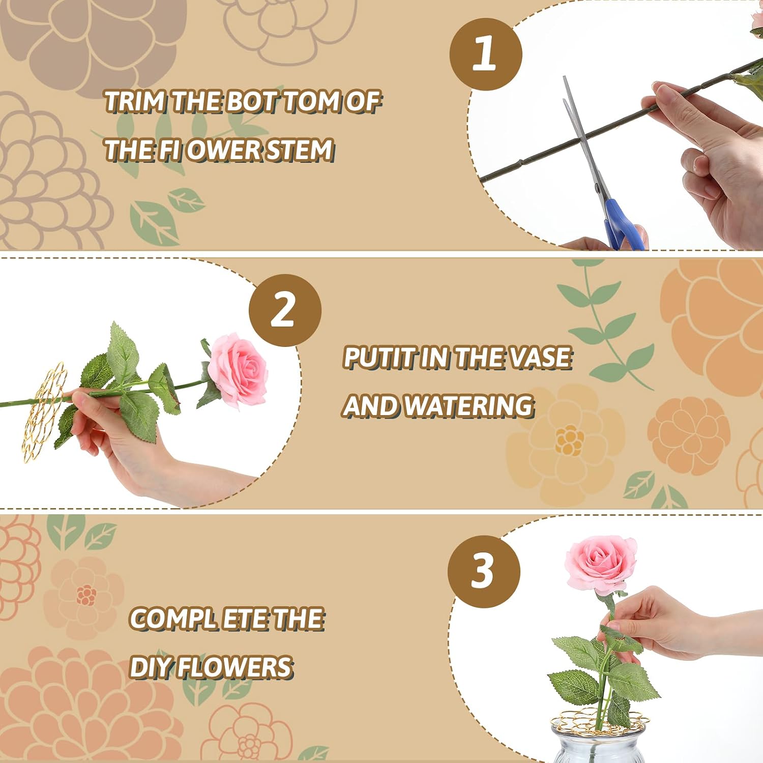 Classicseali 3pcs Flower Grid for Vase,4/5/6 in Floral Grid for Vase Bendable,Symmetrical Design,Smooth Lines Metal Wire Stem Holders for Flowers for Vasee Stems Bouquet Plant Fixation, Gold