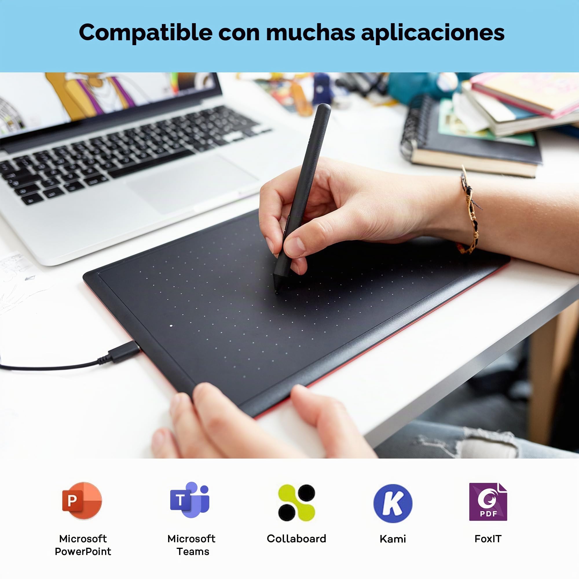 Wacom One by Wacom Medium - Tableta gráfica con lápiz Digital Sensible a la presión, Compatible con Windows, Mac y Chromebook, óptima para Oficina en casa y e-Learning, Color Negro y Rojo