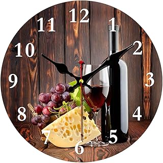 Red Wine and Cheese Wall Clock Non Ticking Silent 10 Inch Art Clock for Living Room Bedroom Office School Home Decor