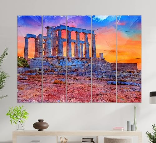 Arte de pared Sounion, Templo de Poseidón, impresión en lienzo de Sounion, pintura de Grecia, arte de pared de Grecia