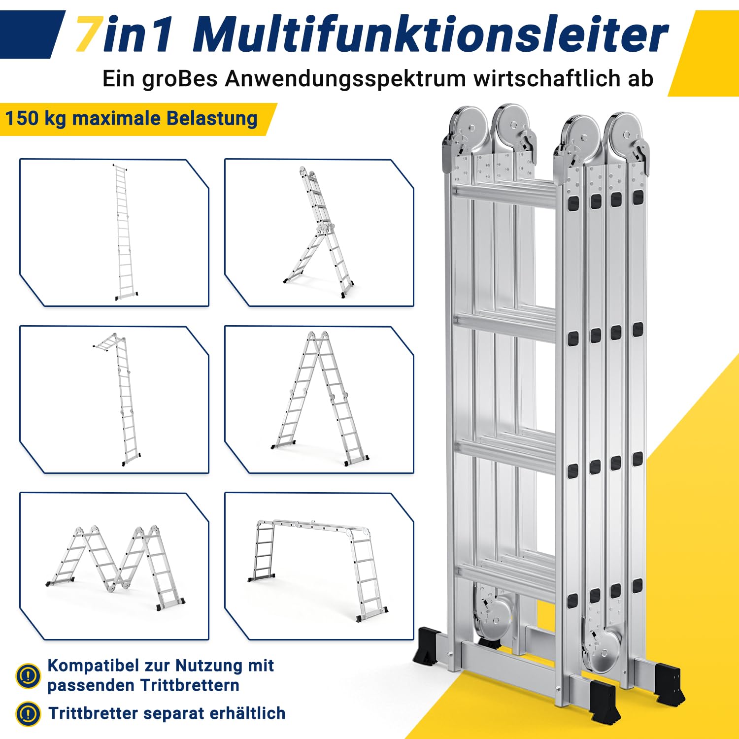 Scala multiuso in alluminio, 4 x 3, 12 pioli, 3,6 m