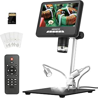 Andonstar AD207S Pro HDMI LCD Digital Microscope with 7'' Screen, Soldering Coin Microscope with 10 inch Stand, 2160P Video Microscope, STEM Microscope Kit, Bottom Stage Light, PC Support, 32GB