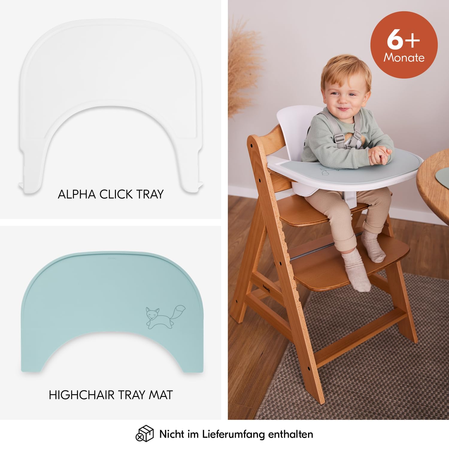 Hauck Alpha+ Holz Hochstuhl Baby mitwachsend 6 Monate bis 90 kg, Natural, 5-Punkt-Gurt, 8-fach verstellbar