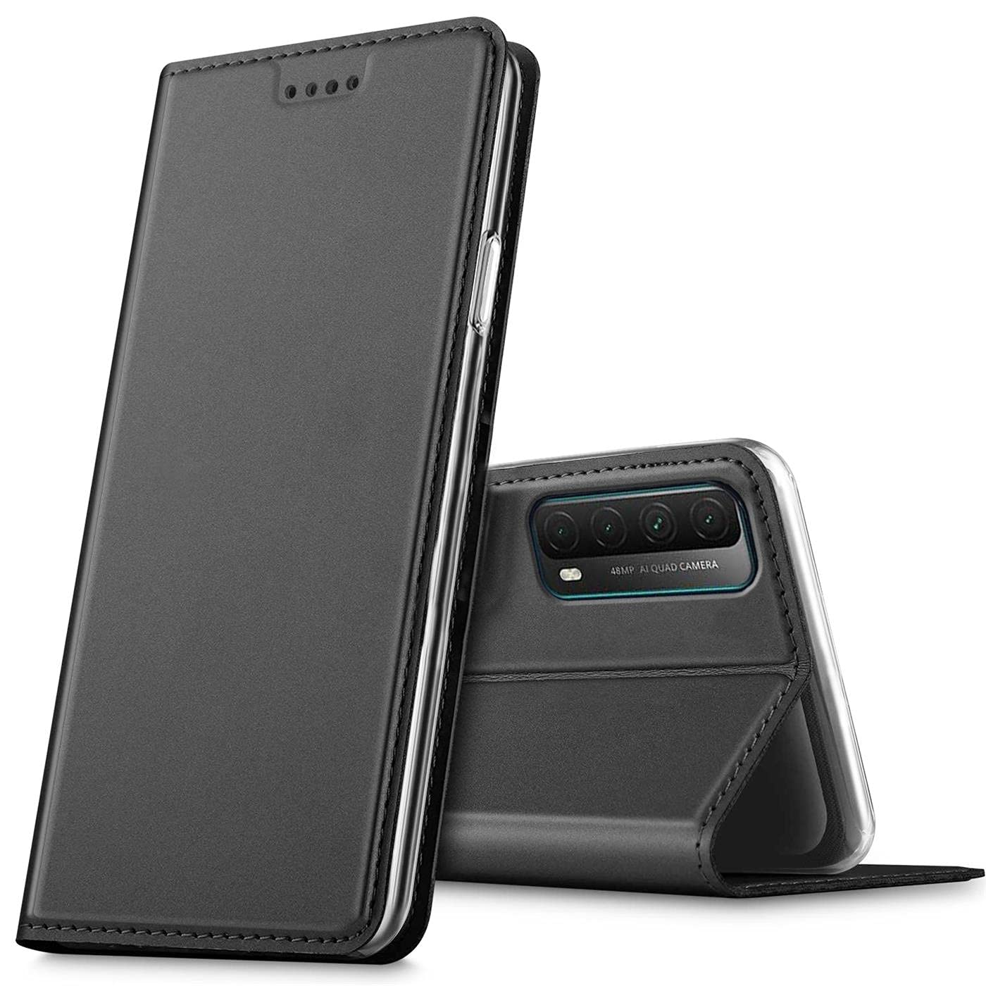 Verco Flip Cover Für Huawei P20 | PU Leder, Integrierter Magnet, Kartenfach, Aufstellfunktion – Schwarz