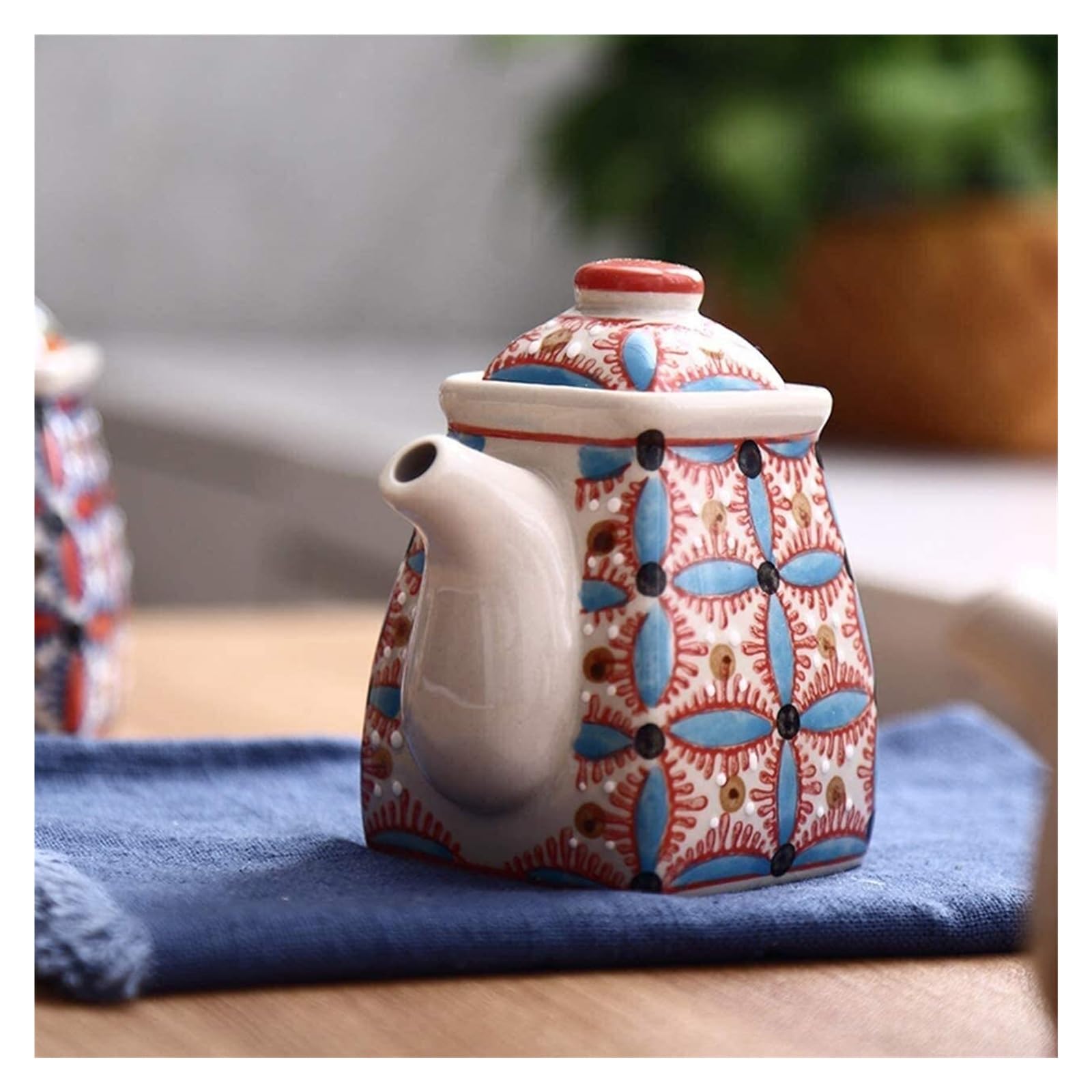 Distributore di Olio e aceto in Bottiglie di Ceramica per aceto, Bottiglia/Barattolo per Salsa di soia, aceto/Olio d'oliva/salsiere per condimenti (Rosso)