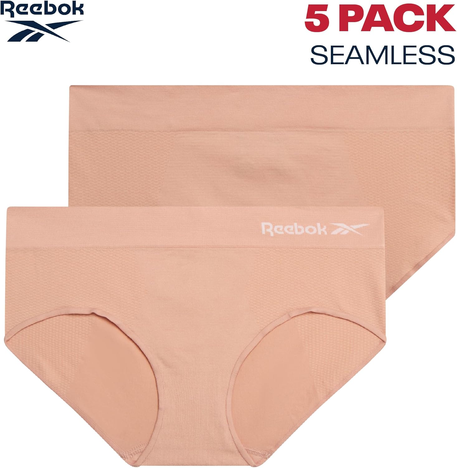 Reebok Hipster Panties for Women - 5 Pack Stretch Performance Seamless Underwear with Relaxed Tag-Free Waistband (S-XL) - Image 3
