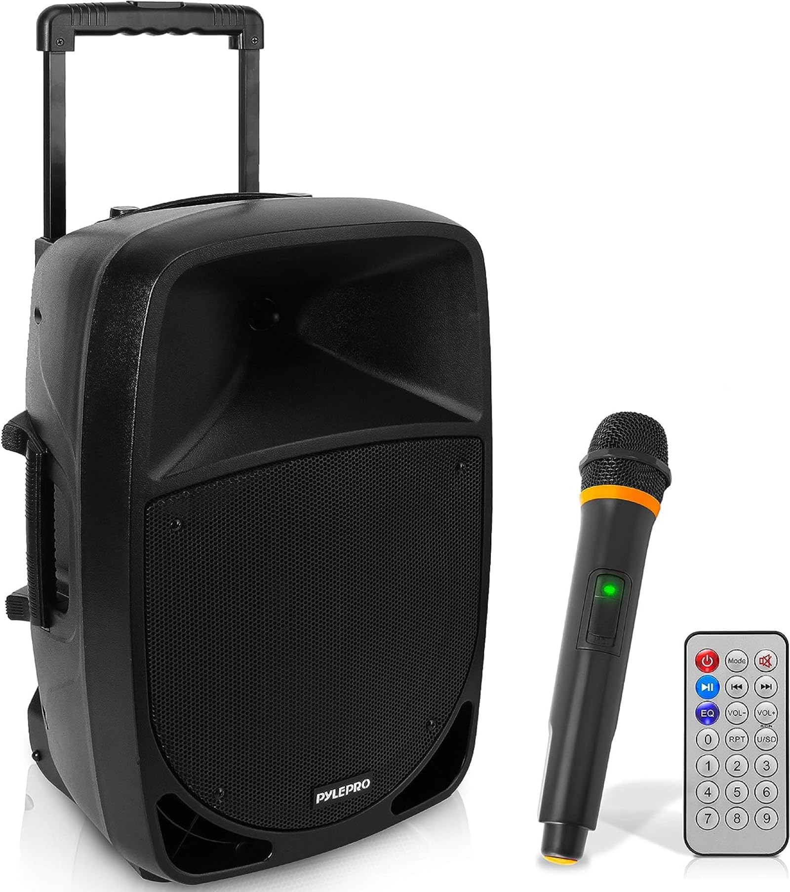 Pyle Portable PA Bluetooth Speaker – 1200W Rechargeable with 30cm Subwoofer, 7.6cm Tweeter, Wireless Microphone, Party Lights, USB/SD/Radio, DJ Speaker with Recording Function