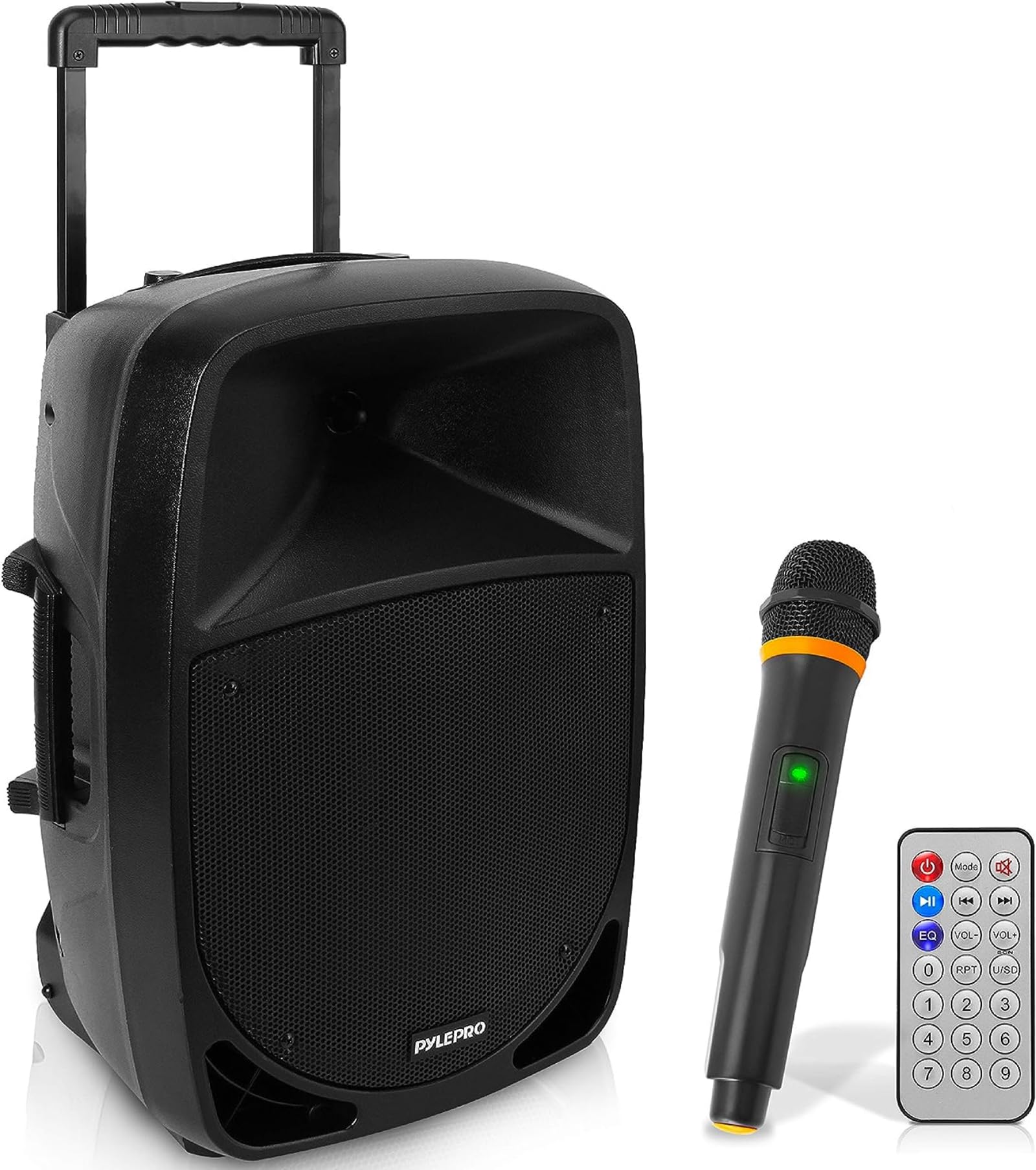 Pyle Portable PA Bluetooth Speaker – 1200W Rechargeable with 30cm Subwoofer, 7.6cm Tweeter, Wireless Microphone, Party Lights, USB/SD/Radio, DJ Speaker with Recording Function