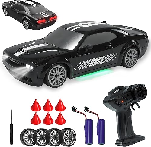 SANCO Coche de deriva RC 120 Auto de deriva de 2.4G con sistema de doble neumático y luces LED, 20+KMH, tiempo de juego de 50 minutos, control