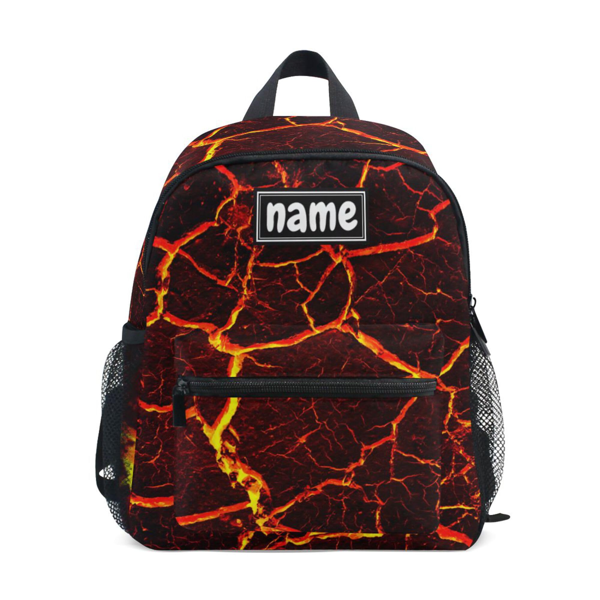 Glaphy Custom Kid's Name Backpack, Lava Fire Volcano Toddler Kids Backpack Personalized Name Preschool Book Bag Children Kindergarten Bag for Boys