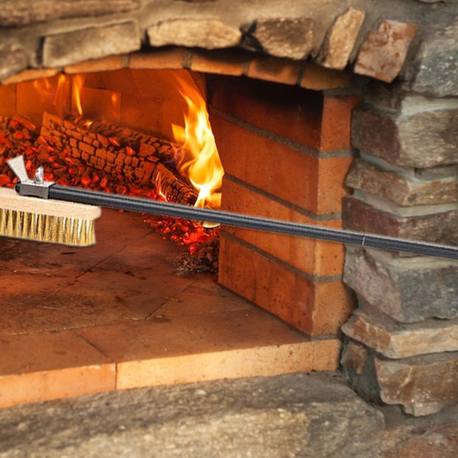 per pietra per pizza con setole in ottone: strumento di pulizia per forno e griglia, raschietto in acciaio inox resistente al calore | manico lungo per pizzerie, ristoranti,