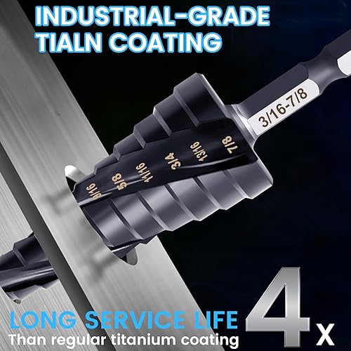 Miniatura 2 de Hakkin M35 - Juego de brocas escalonadas de cobalto de 316 a 78 pulgadas, de grado industrial con revestimiento de nitruro de titanio y aluminio con