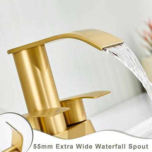 Miniatura 6 de Ultimate Unicorn Grifo de Baño para Lavabo Dorado Cepillado, Grifo de Lavabo de Baño de 4 Pulgadas para 3 o 2 Agujeros, Grifos de Cascada de 2
