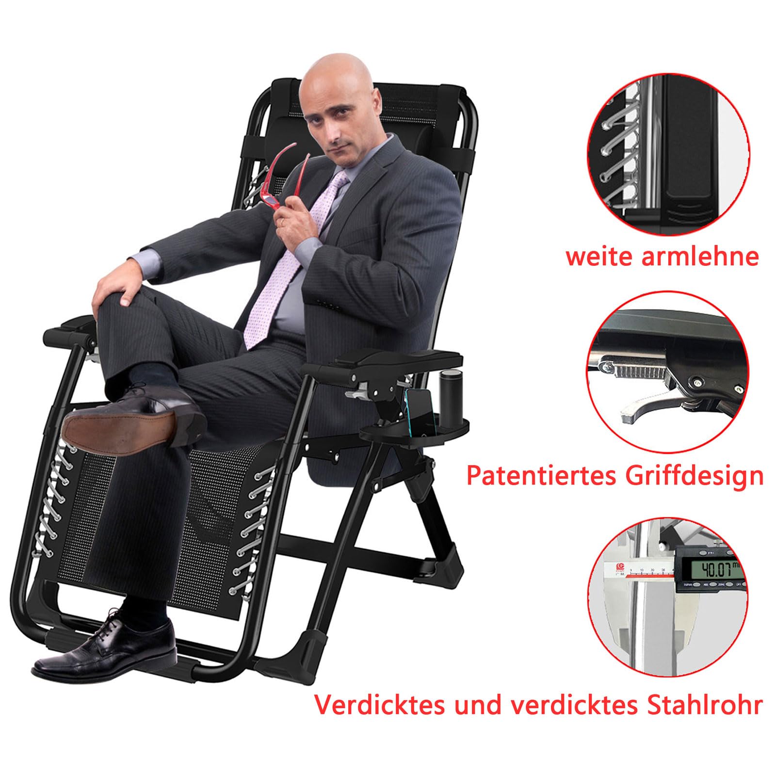 TYGYSDO Sedie A Sdraio Pieghevoli,Sdraio Da Giardino Pieghevole con Imbottita,Poltrona Relax Sdraio Zero Gravity,Sedia Giardino Da Esterno Portata 200 Kg,Sdraio con Poggiapiedi Balcone Reclinabile