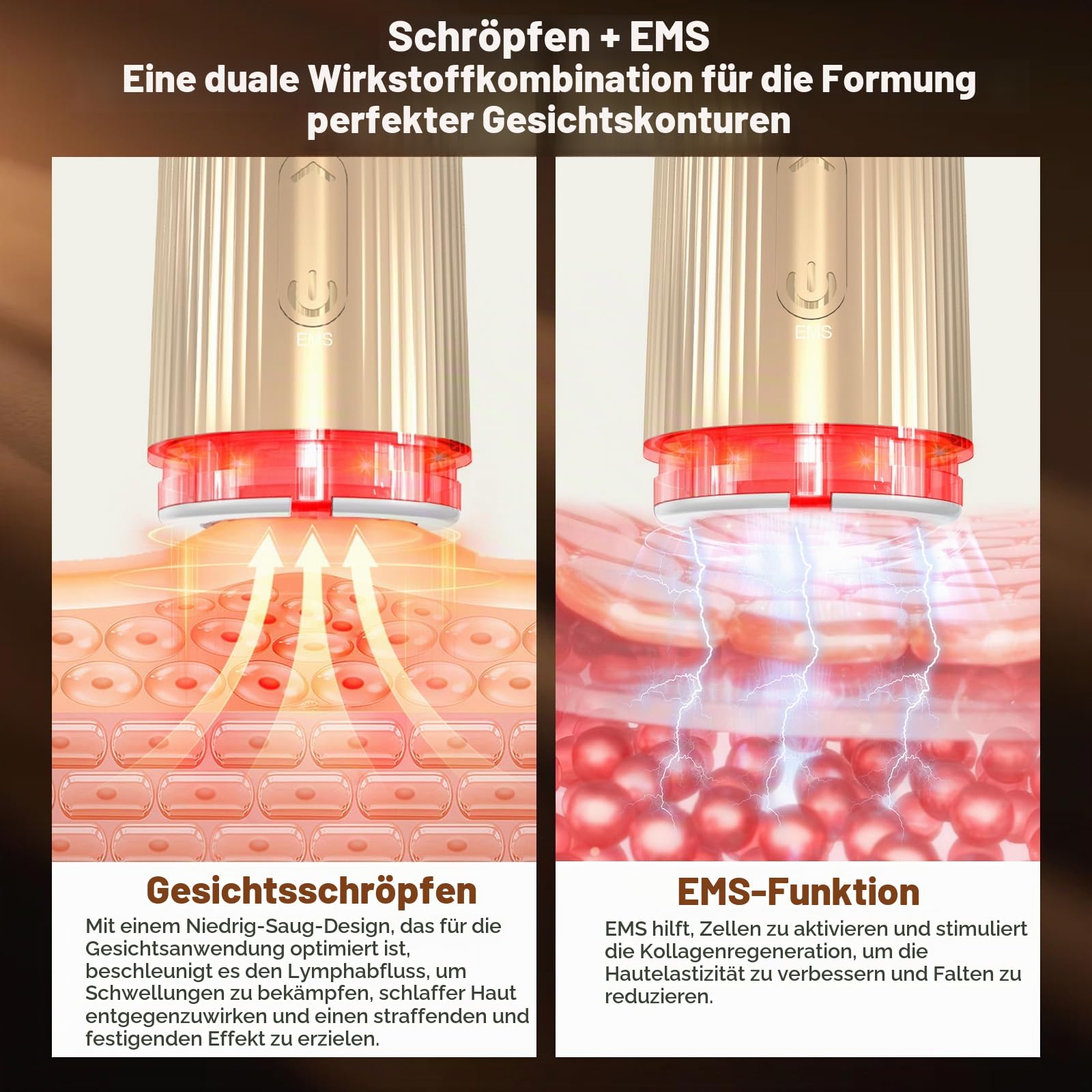 Elektrisches EMS Gesicht Schröpfgerät 3in1 mit Rotlicht Lifting & Straffung | Elektrisches Schröpfgerät mit EMS & Rotlicht, glättet feine Linien, beseitigt Ödeme, für sanfte Gesichtsmassage