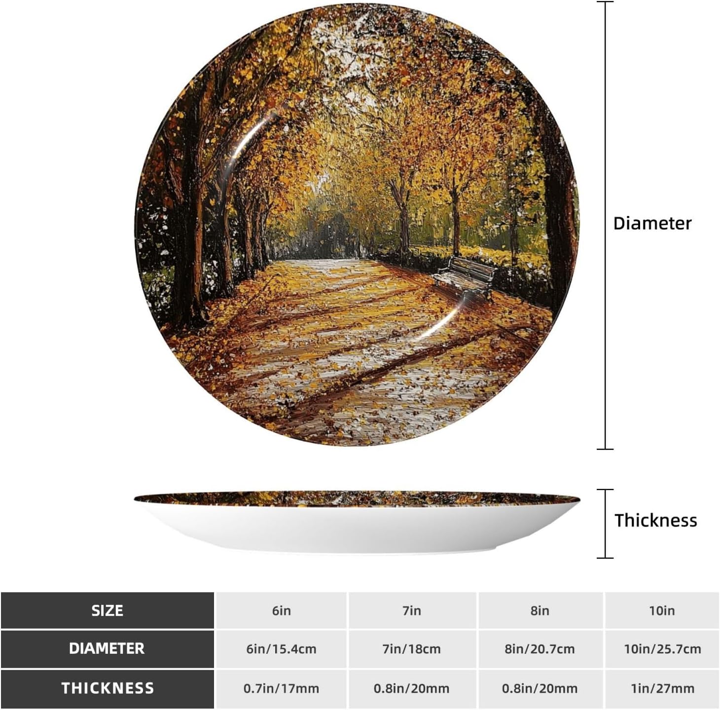 Decorative Plate 10in Dessert Plate Ornament Ceramic Plates with Display Autumn Park Bone China Decorative Plat Stand Hanging Porcelain Plate for Home Wall Decor