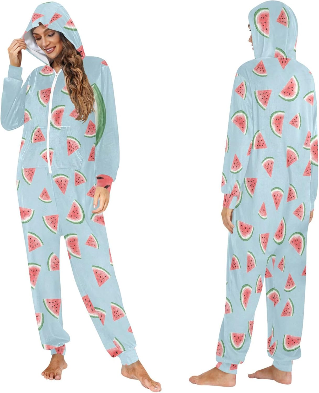 Watermelon Adult Onesie Pajamas for Men & Women Long Sleeve One-Piece Costume Sleepwear Jumpsuit S